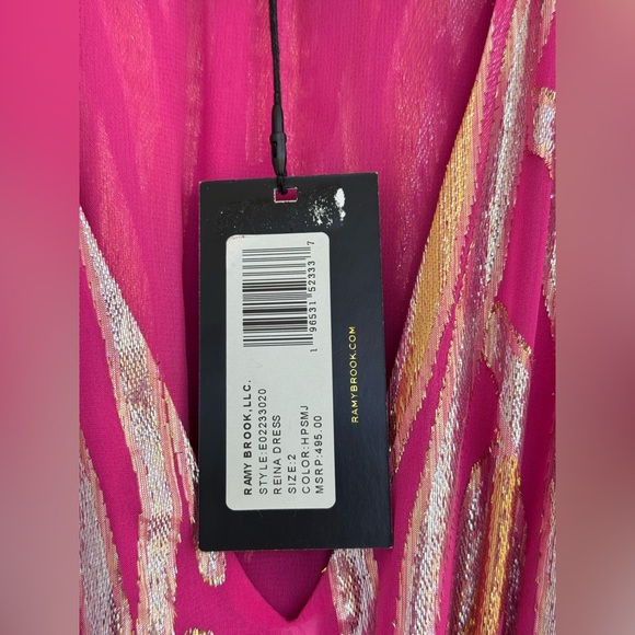Ramy Brook Reina Dress Pink Gold Metallic V-Neck Sleeveless Mini Size 2 NWT - Picture 7 of 12